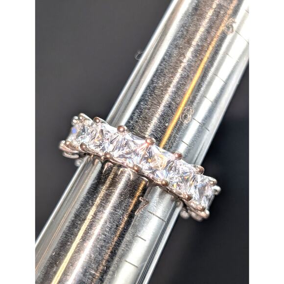 Silver Tone Square Cut CZ Eternity Band Ring Size 6.5 - Picture 5 of 6